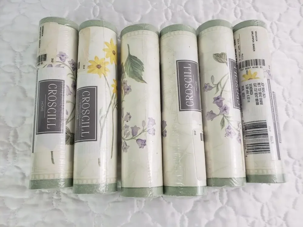 RARE Y2K Croscill Wallpaper Border Veronica 5 Yards Floral Wildflowers Lot of 6